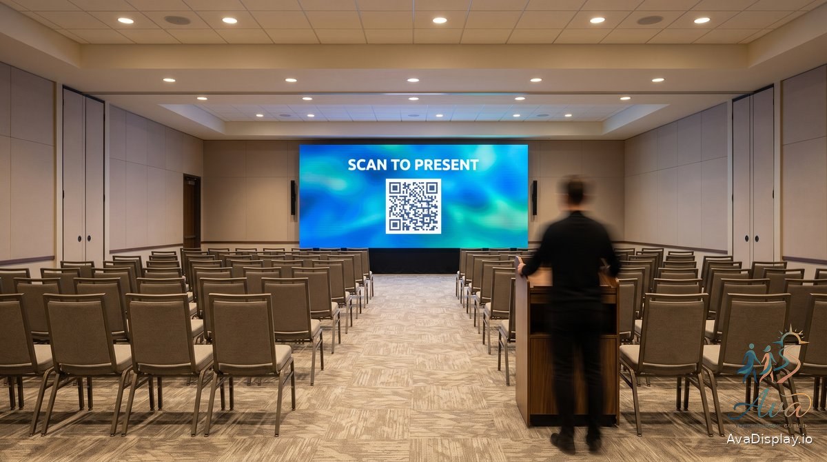A session room screen showing a scan to present join code